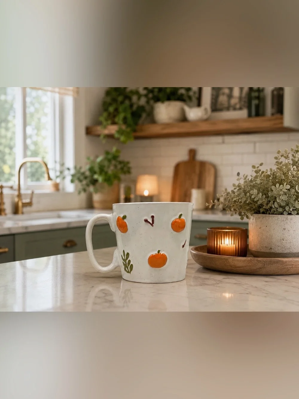 Large Pumpkin Coffee Mug 18 oz, Speckled Autumn Ceramic Tea Cup, Sunday Morning